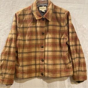 Eddie Bauer Jacket Women’s XL Browns Checked Cropped Button Down Wool